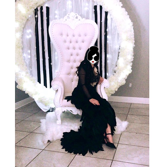 Feather Long Maxi Prom Embellished Gown Dress - Picture 4 of 12